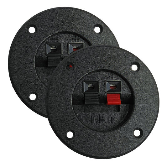 2x Lautsprecher Anschluss Terminal auf weißem Hintergrund