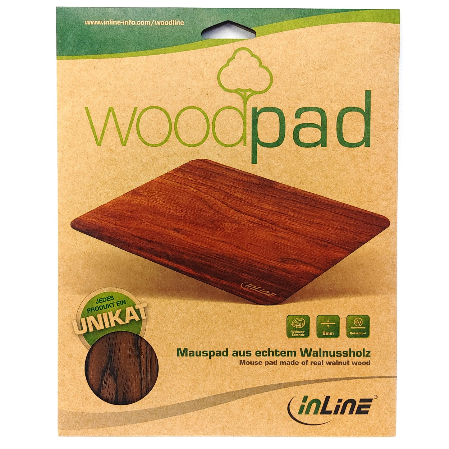 Echtholz Mauspad Walnuss Holz Mousepad WoodPad Rutschfest Mausmatte Flach Design