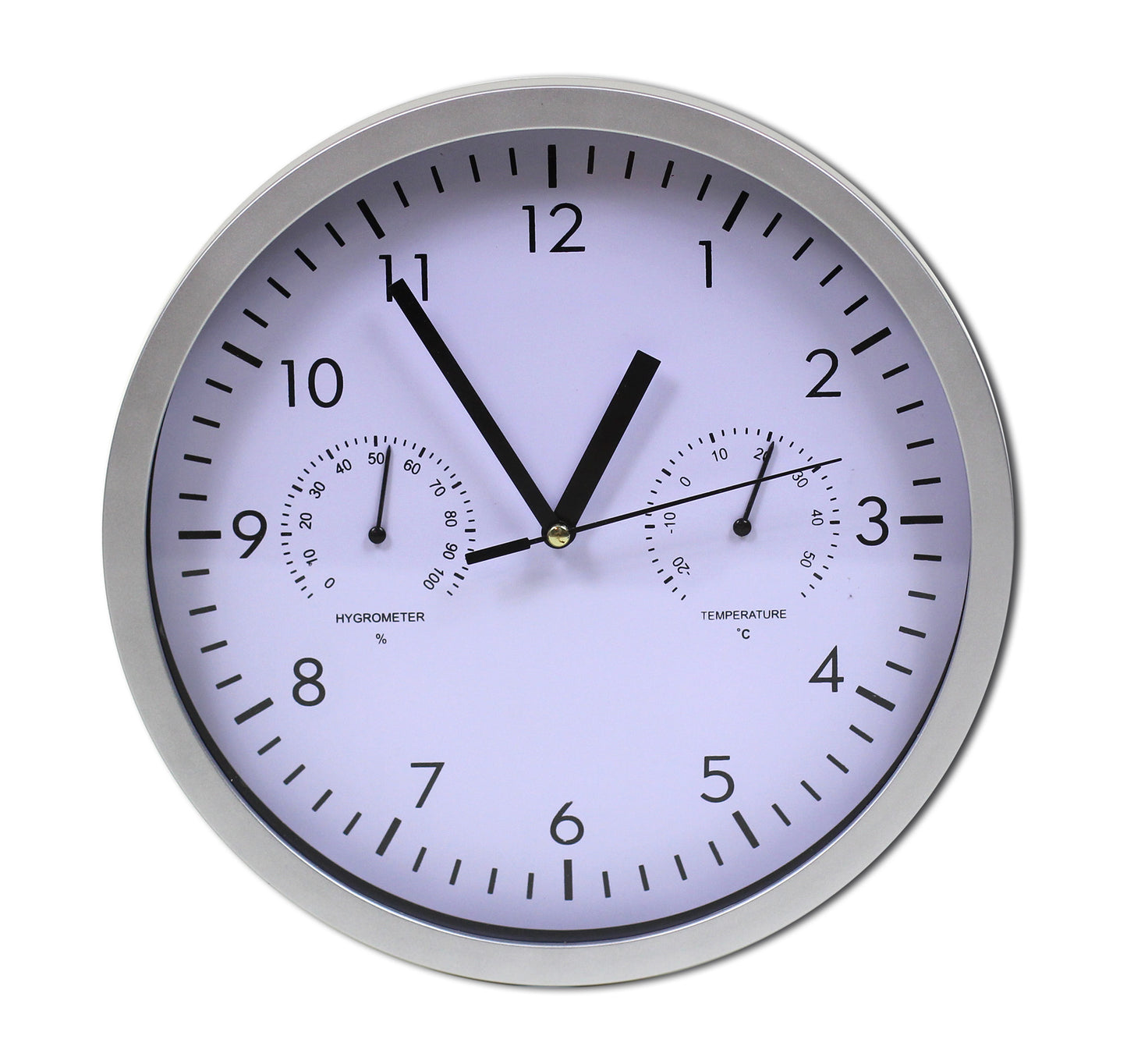 Design Wanduhr weißes Ziffernblatt Thermometer Hygrometer Büro Bahnhofs Uhr