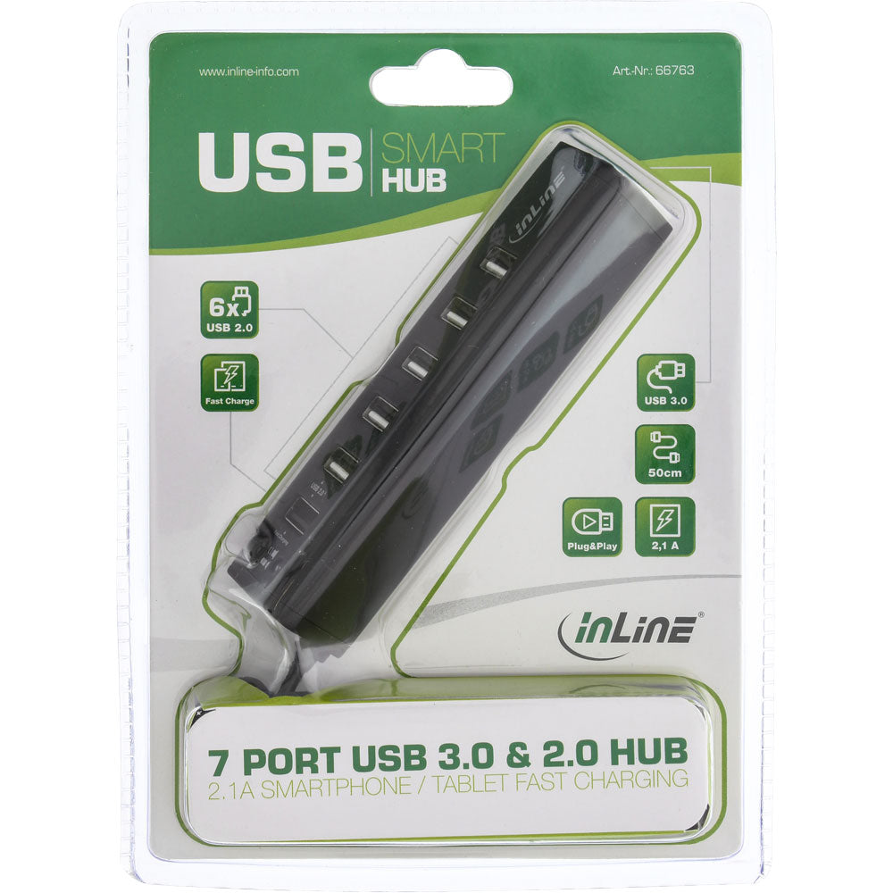 USB Hub 7-Port 3.0 / 2.0 / 5V / Schnelllade-Anschluss Verteiler InLine 66763