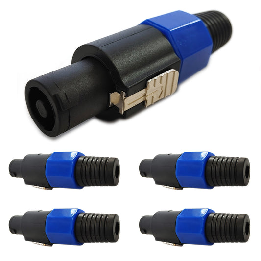 4x PA Lautsprecherstecker und eine Großaufnahme vor weißem Hintergrund