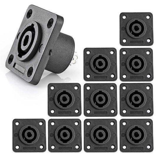 10x PA Lautsprecheranschluss Einbaubuchse auf weißem Hintergrund