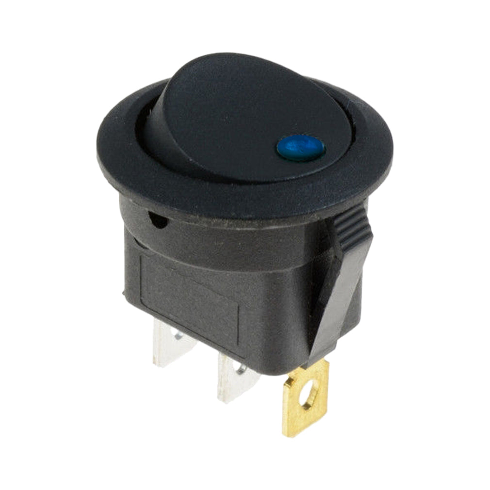 KFZ Wippschalter rund 1-Polig 3-Kont. LED blau 12V 24V 20A Ein/Aus 20mm Schwarz
