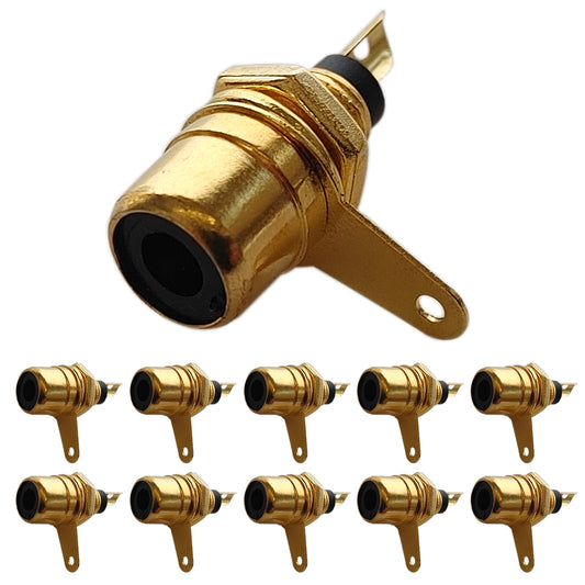 10x Cinch Einbaubuchse vergoldet Schwarz Schraubbar Audiokupplung RCA weiblich