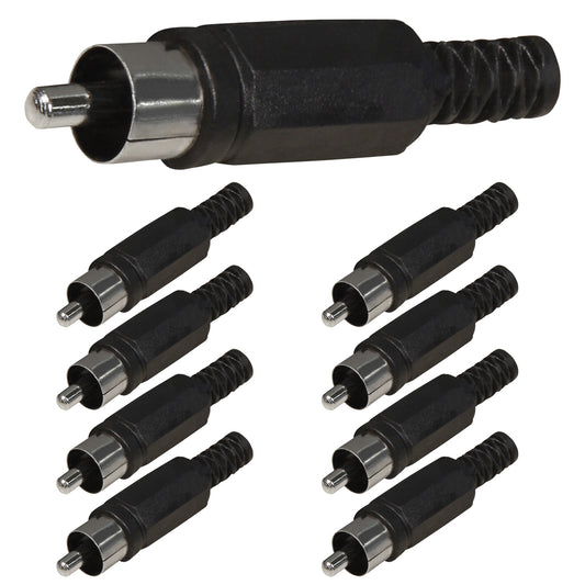 8x Cinch Stecker Schwarz zum Löten mit Knickschutz RCA Audiostecker