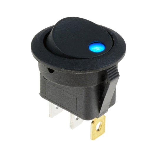 KFZ Wippschalter rund 1-Polig 3-Kont. LED blau 12V 24V 20A Ein/Aus 20mm Schwarz