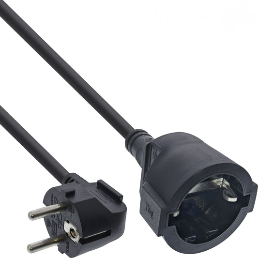 Strom Verlängerung 2m Schutzkontakt Stecker gewinkelt zu Buchse - Schwarz InLine