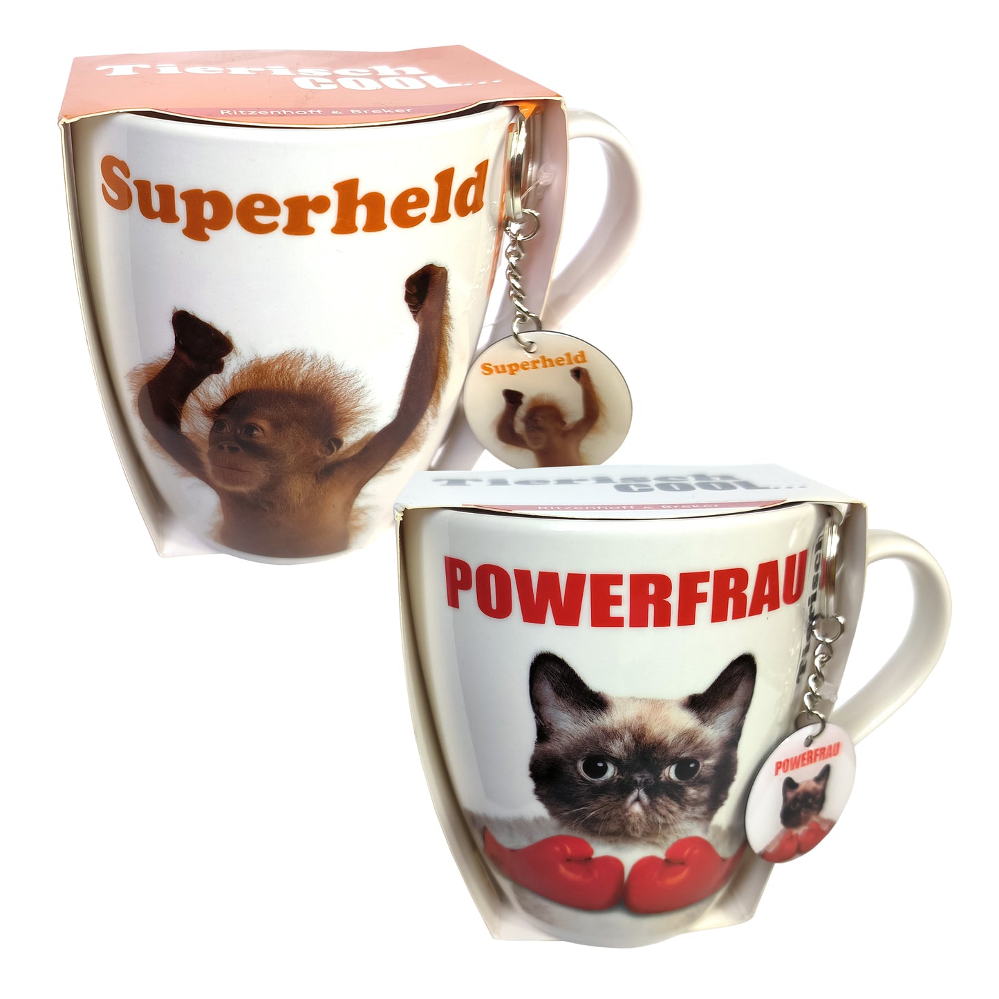 Jumbotasse Ritzenhoff & Breker 600ml XXL Porzellan Tiermotive Motto Anhänger Set