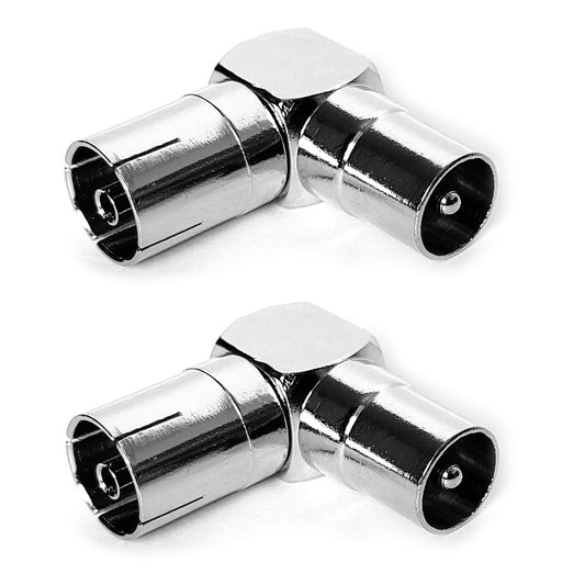 2x Koaxial Winkeladapter 90° IEC Stecker/Buchse Metall Kupplung Antennenkabel TV