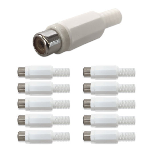 10x Cinch Buchse Weiß zum Löten Knickschutz RCA Audio Kupplung Audiostecker Set