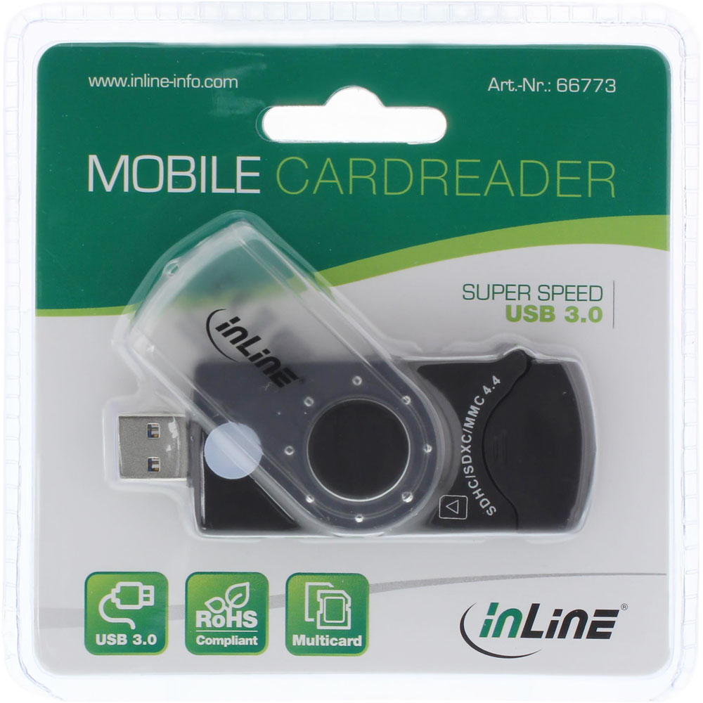 Kompakter USB 3.0 Card Reader für SD, SDHC, SDXC, microSD / InLine Kartenleser