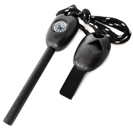 Survival Kit 5in1 Feuerstein Pfeife Säge Kompass Outdoor Werkzeug Multitool