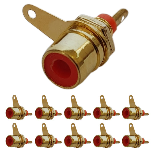 10x Cinch Einbaubuchse vergoldet Rot Schraubbar Audiokupplung RCA weiblich
