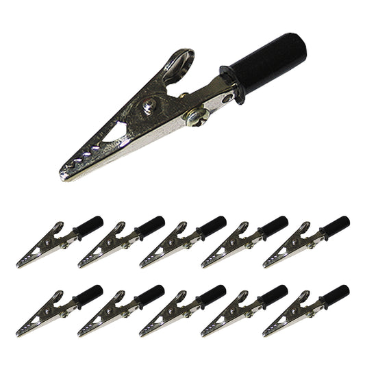 10x Krokodilklemmen Schwarz 55mm isoliert 4mm-Bananenstecker-Buchse Prüfklemmen