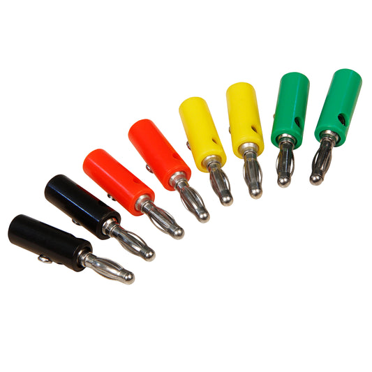 8x Bananenstecker Set 4-Farben Druckfeder Querlochung 4mm Laborstecker Bananas