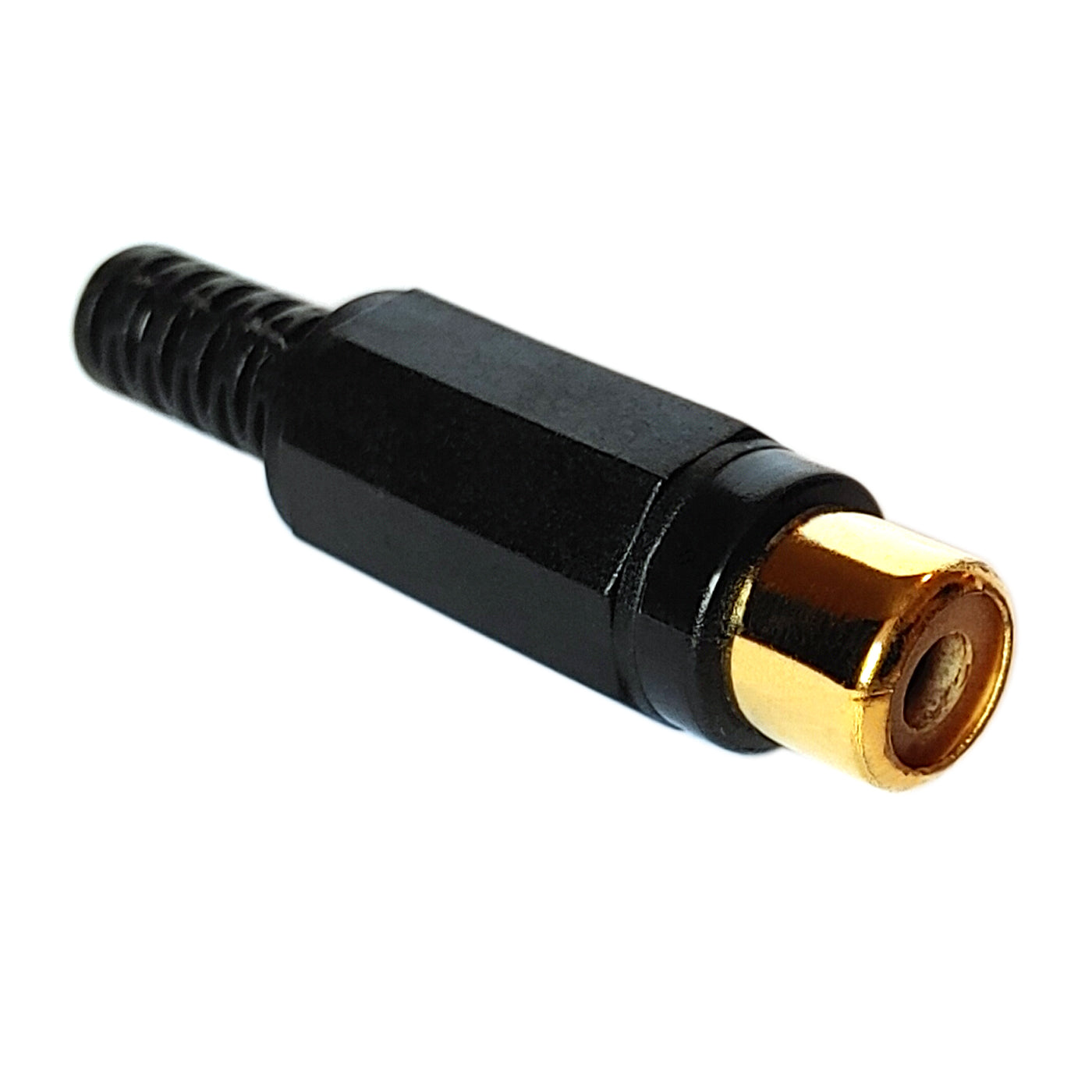 Detailansicht der Cinchbuchse mit vergoldeten Kontakten