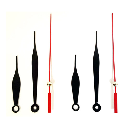 2x Metall Zeigersätze für Uhrwerke 6 Zeiger Schwarz rot Uhr Zeigersatz Set