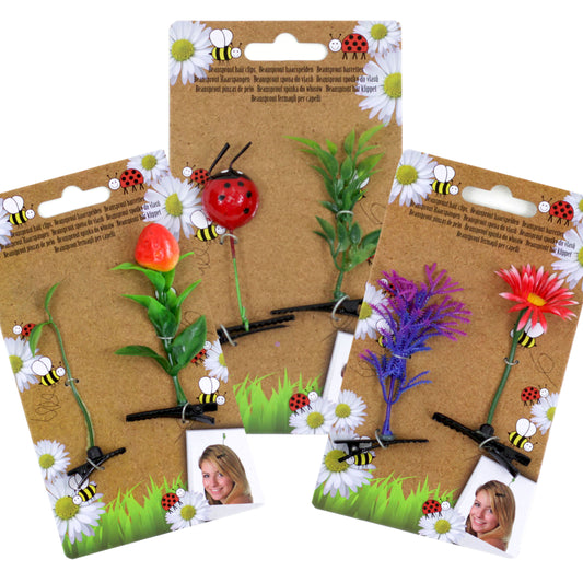 6 Stück Haarspange f. Kinder / Blumen, Marienkäfer, Erdbeere Haarklammer Schmuck