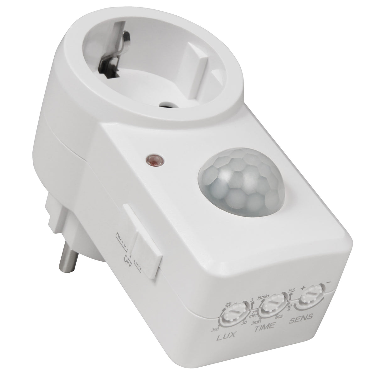 Infrarot Bewegungsmelder Steckdose Dämmerungssensor 120° 240V Licht Alarm LED
