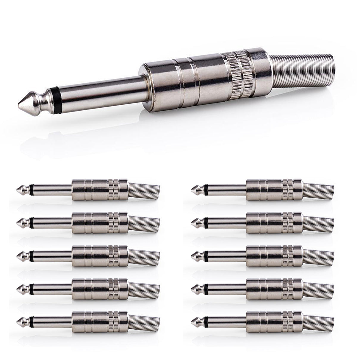 10x Klinkenstecker 6,35mm Mono Metall Silber Klinke Audio Stecker Löten 10 Stück