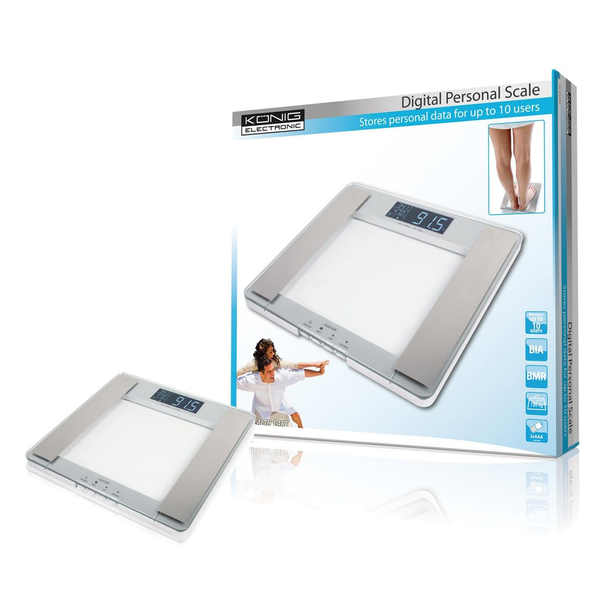Personenwaage Körperfett Waage Digital Flach Personenspeicher 180Kg Glas Display