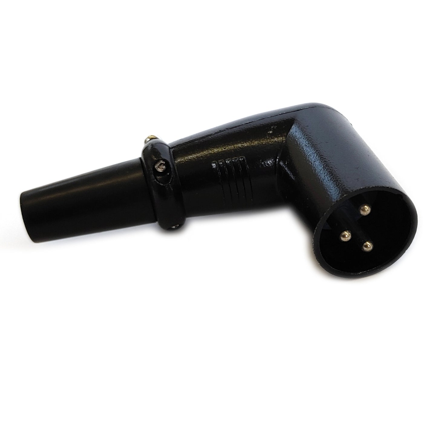 XLR Winkelstecker liegt auf der Seite, Kontakte rechts, Zugentlastung links