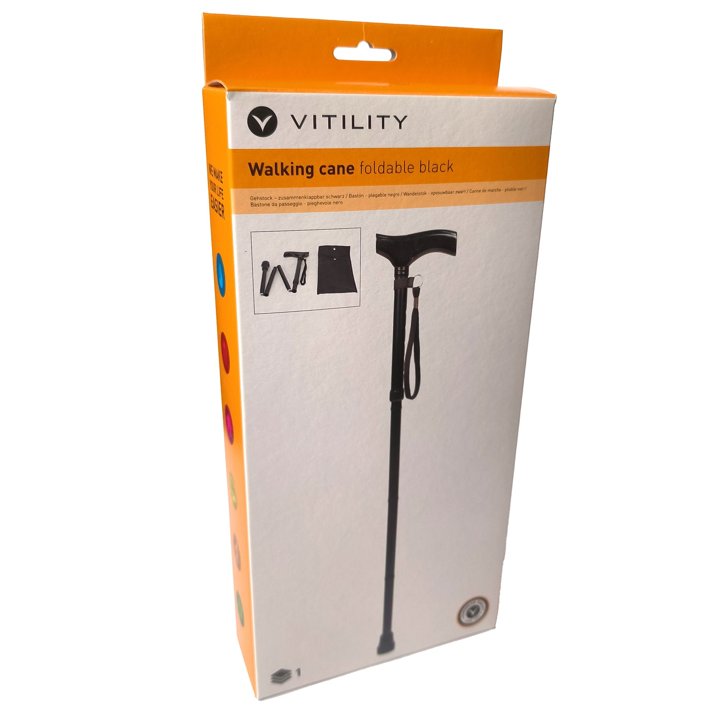 Gehstock Vitility Faltbar Holzgriff Einstellbar Schwarz Tasche Spazierstock