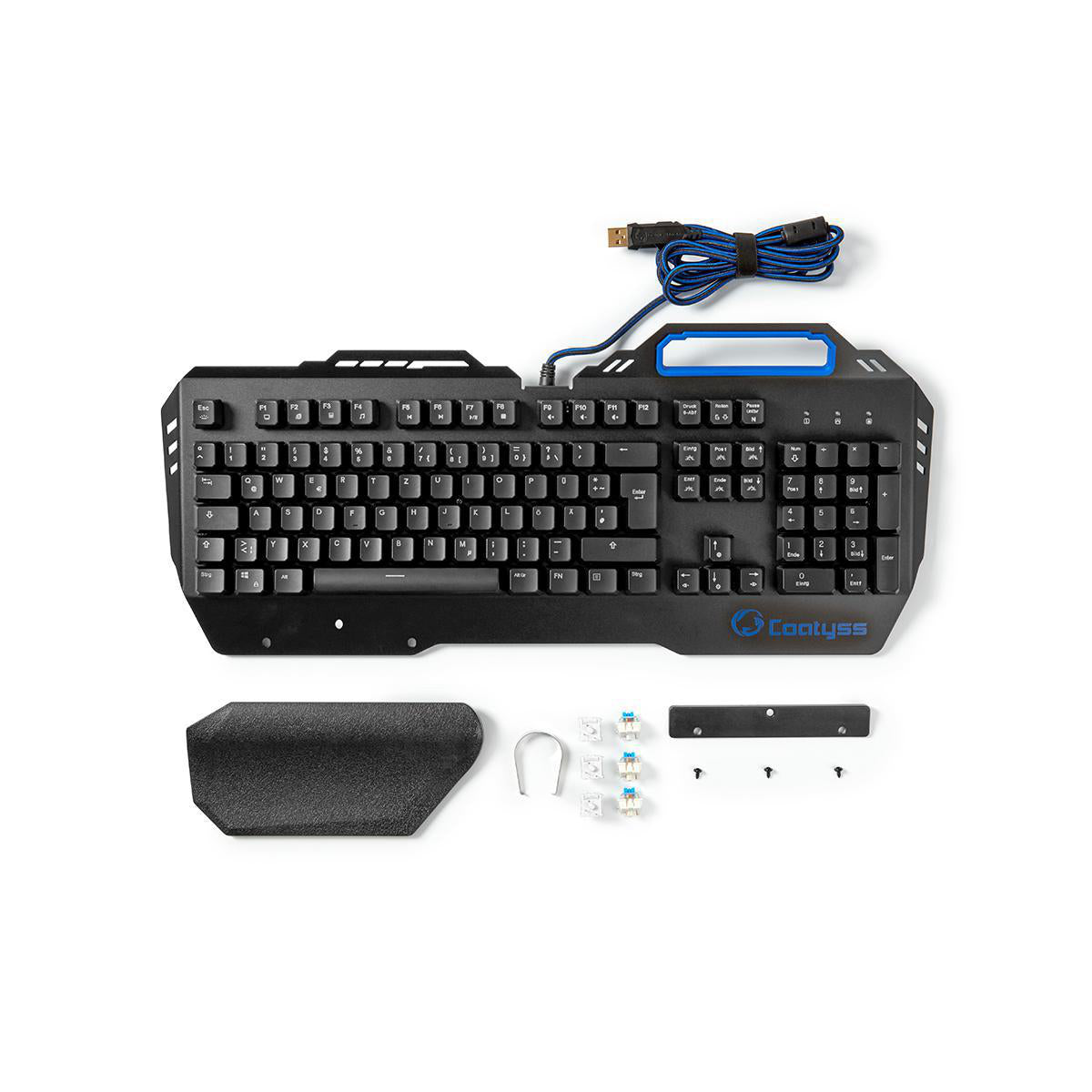 Gaming Tastatur Metall LED RGB Beleuchtung USB Keyboard Telefonhalter QWERTZ