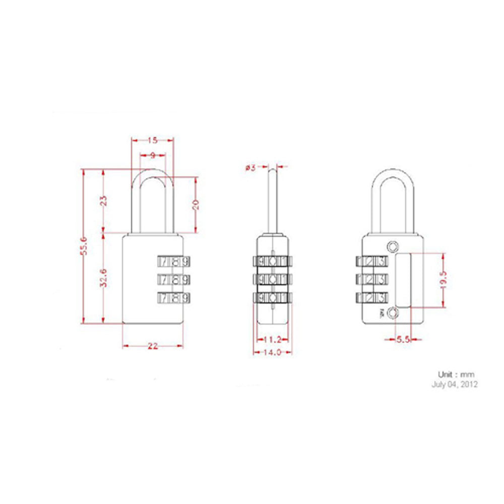 Sicherheitsschloss mit 3-fach Zahlenkombination / InLine 55718 / Vorhängeschloss
