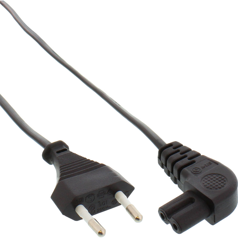 Stromkabel 5 Meter / Euro 8 zu C7 Stecker gewinkelt Schwarz Netzkabel 5m Kabel