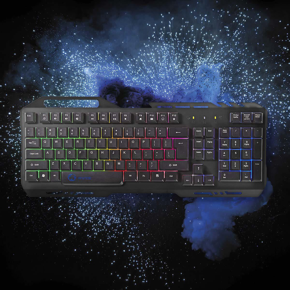 Gaming Tastatur US-International-Layout LED Beleuchtung USB Keyboard Handyhalter
