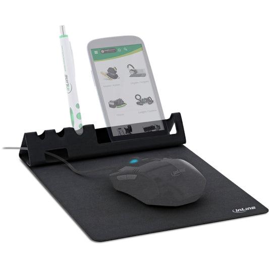 Multifunktions Mauspad Smartphonehalter Stifthalter Faltbar Mobil Schwarz Flach