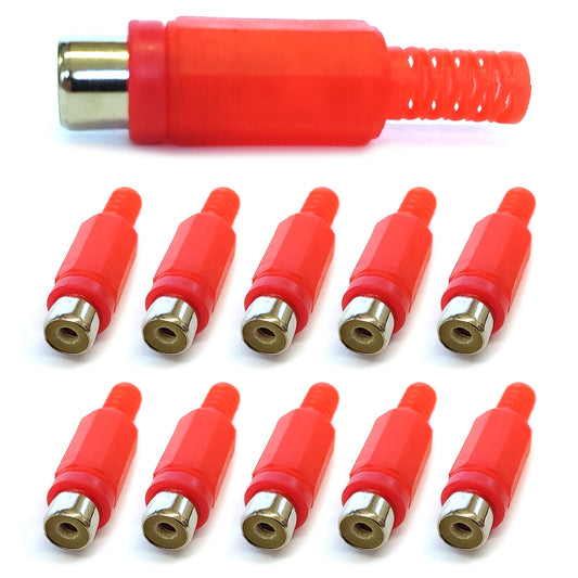 10x Cinch Buchse Rot zum Löten Knickschutz RCA Audio Kupplung Audiostecker Set
