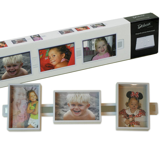 3 Bilderrahmen mit Magnetleiste Weiß 360 Grad drehbar Fotorahmen Fotocollage