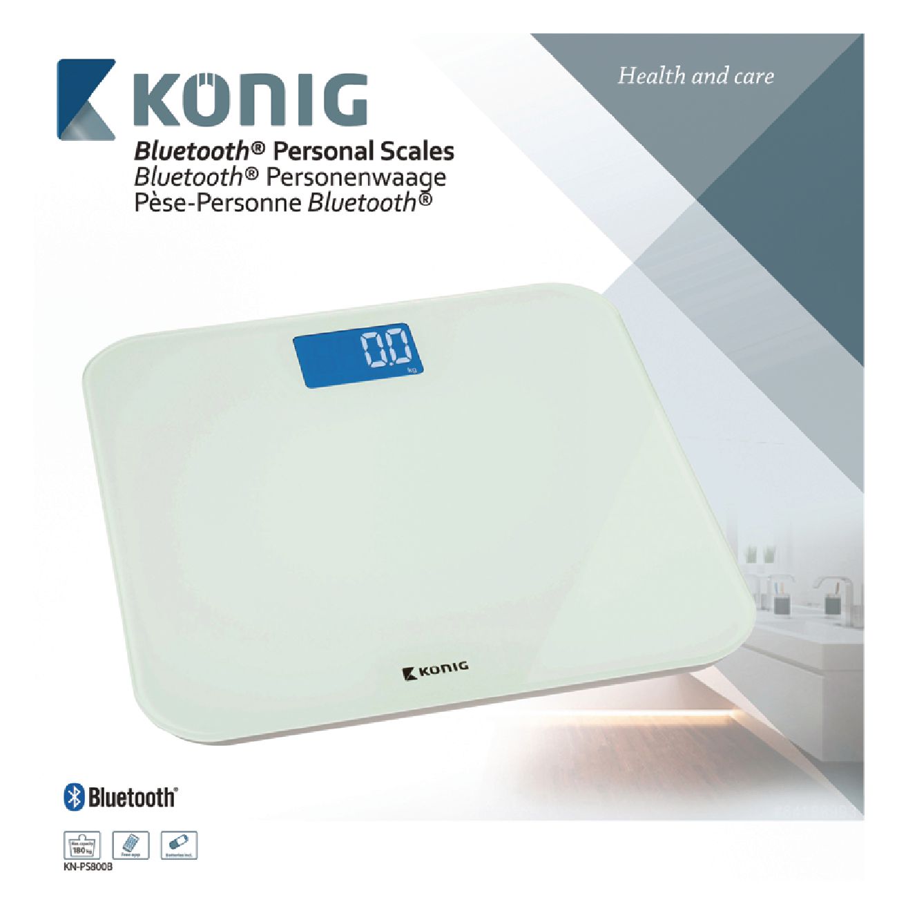 Personenwaage mit Bluetooth 4.0 / Weiß / 150 Kg / Waage KN-PS800B