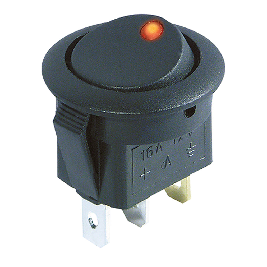 KFZ Schalter rund 3 Polig rote LED 12V 16A Ein/Aus 20mm Wippenschalter Schwarz