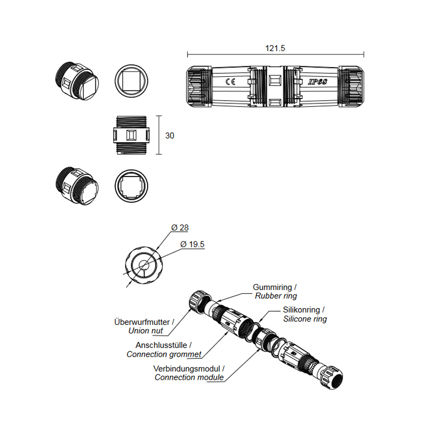Outdoor Netzwerkkabel Verbinder CAT 6A IP68 UTP RJ45 Wasserdicht Lan Kupplung