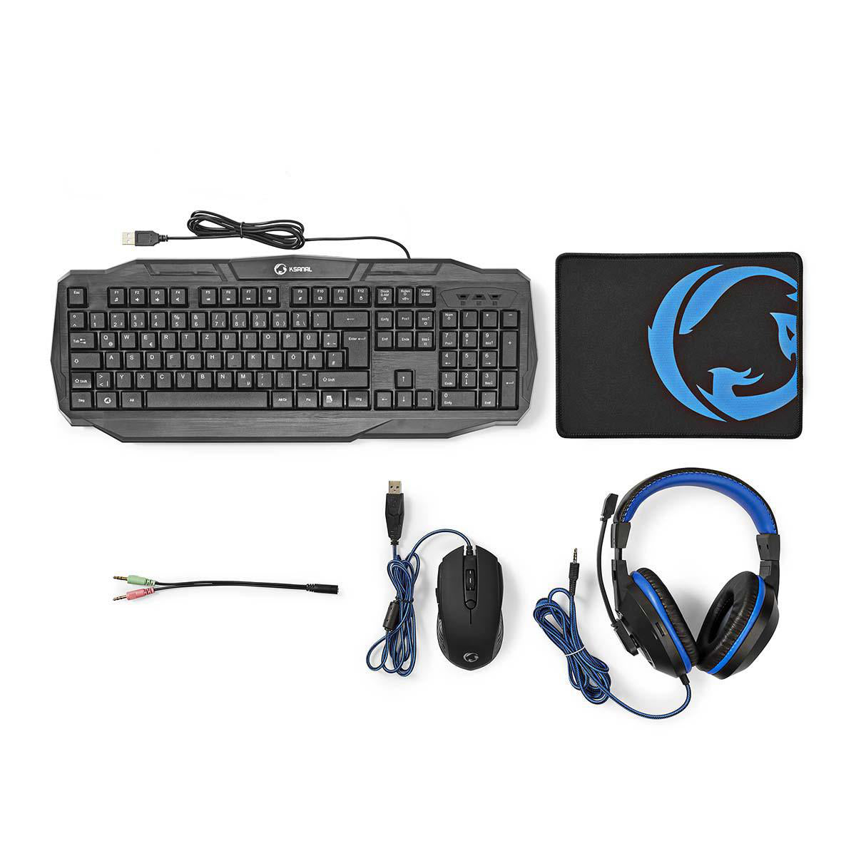 4in1 Gaming Set Tastatur Maus Headset Mauspad LED beleuchtet DE GamerKit 3200dpi