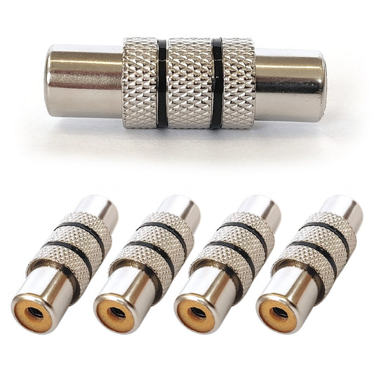 4x Cinch Kupplung Metall Schwarz Audio Adapter Verbinder RCA Buchse Stereo Mono