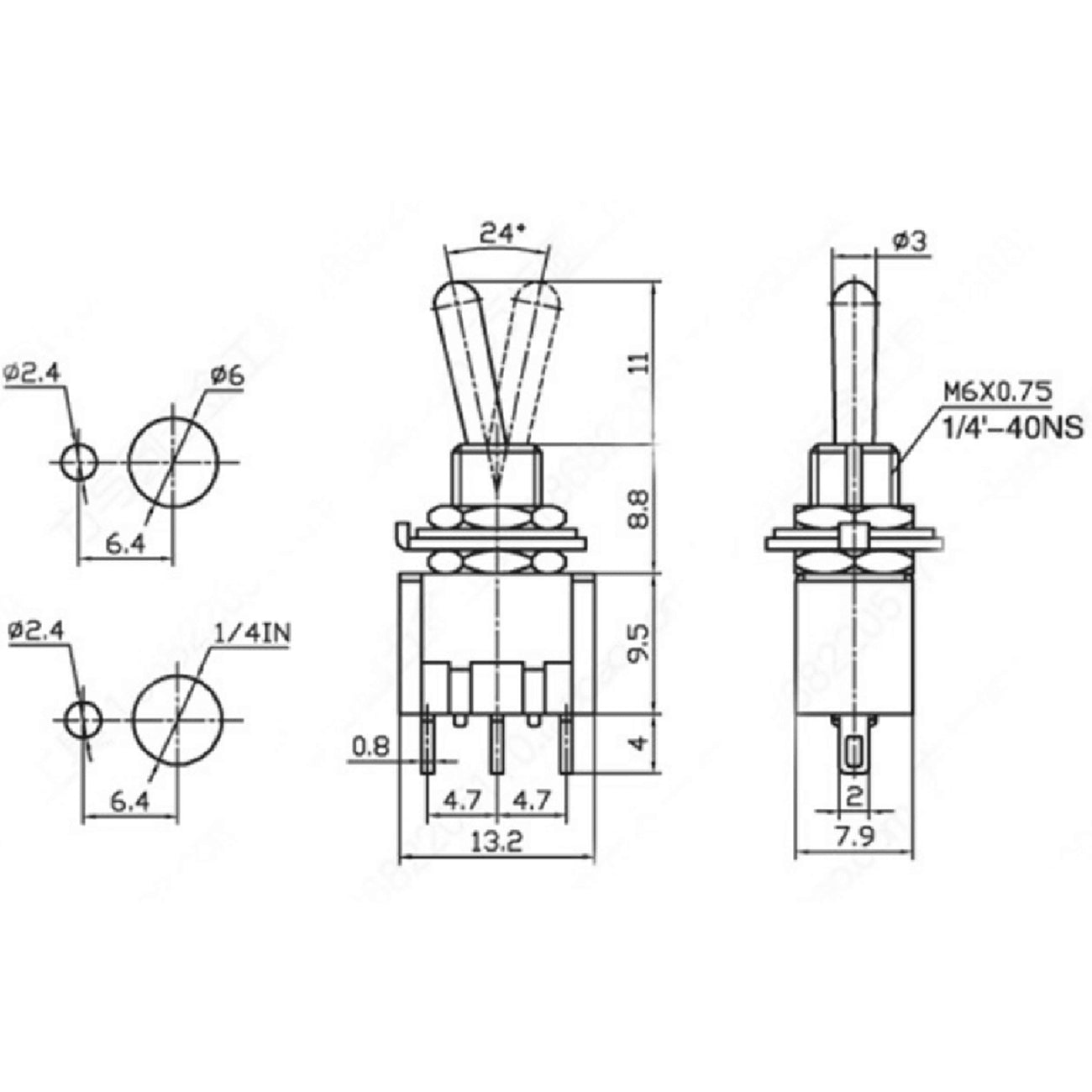 Mini Kippschalter 6 Polig 3 Stellungen Ein/Aus/Ein 250V 3A Miniaturschalter
