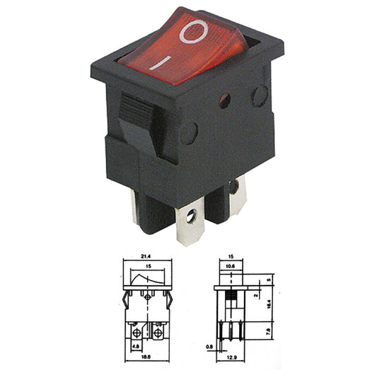 Mini Wippenschalter 4 Polig beleuchtet 250V 6A 125V 10A Ein/Aus Wippschalter Rot