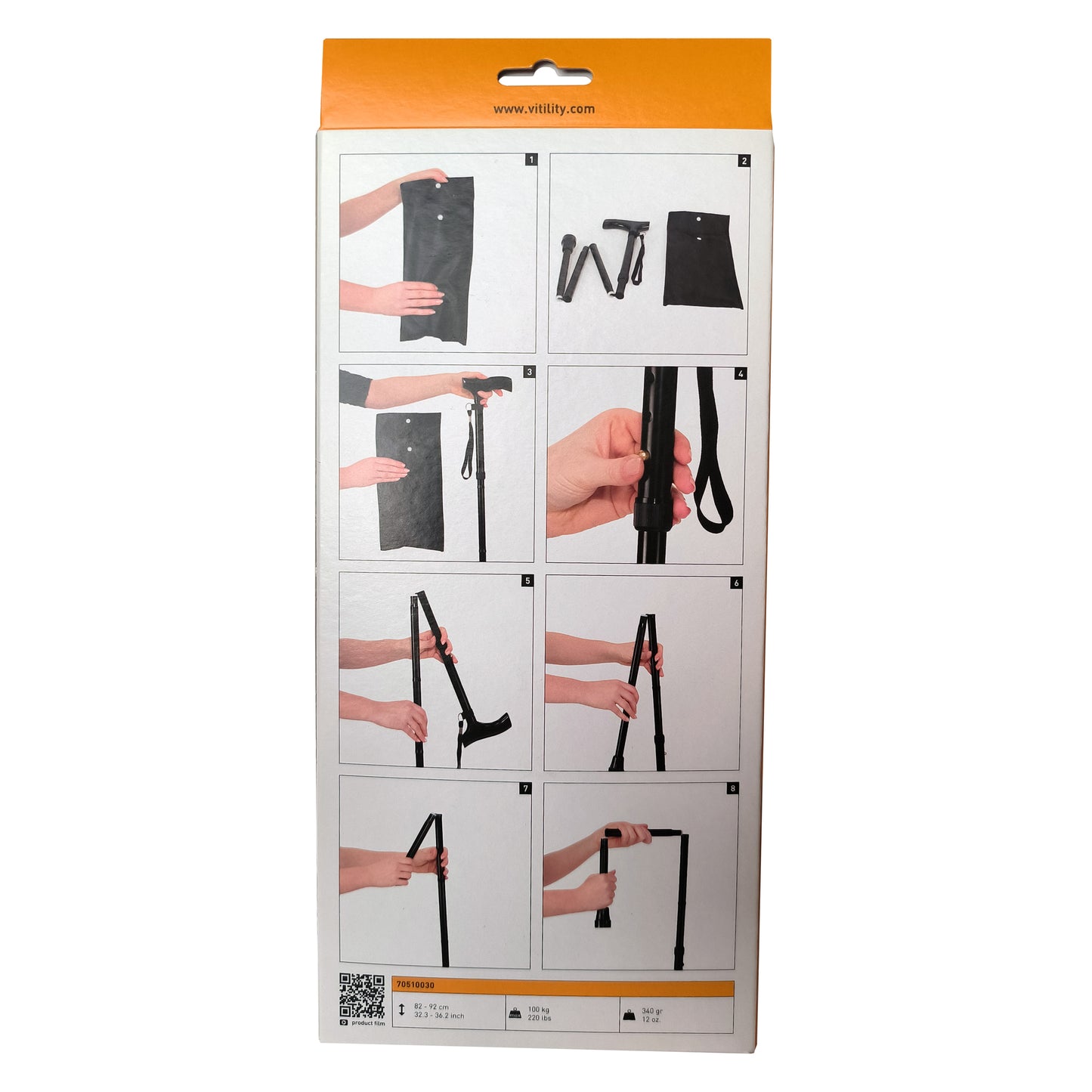 Gehstock Vitility Faltbar Holzgriff Einstellbar Schwarz Tasche Spazierstock