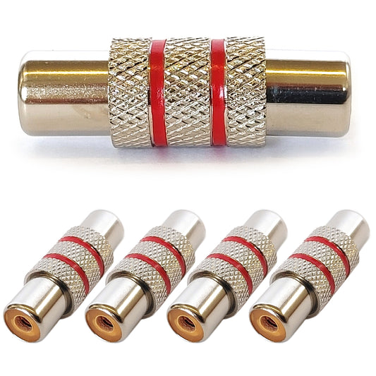 4x Cinch Kupplung Metall Ring Rot Audio Adapter Verbinder RCA Buchse Stereo Mono