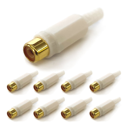 8x Cinch Buchse Weiß vergoldet zum Löten Knickschutz RCA Audio Kupplung Stecker