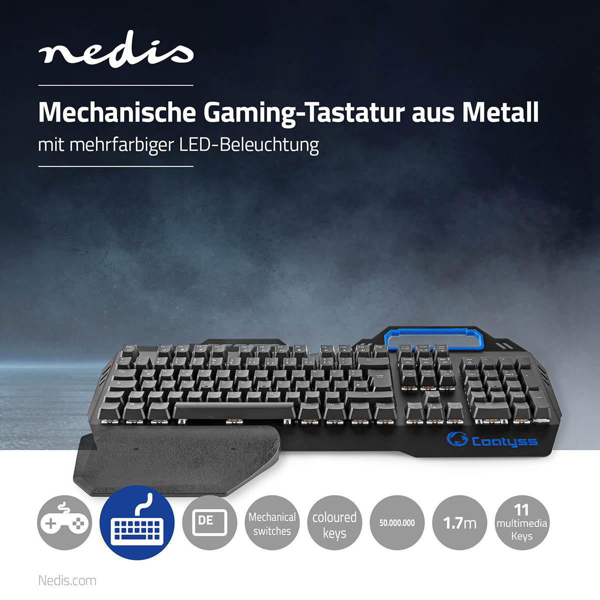 Gaming Tastatur Metall LED RGB Beleuchtung USB Keyboard Telefonhalter QWERTZ