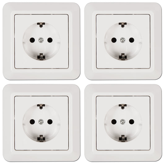 4x Schutzkontakt Steckdose mit Kindersicherung u. Rahmen weiß Unterputz 250V 16A