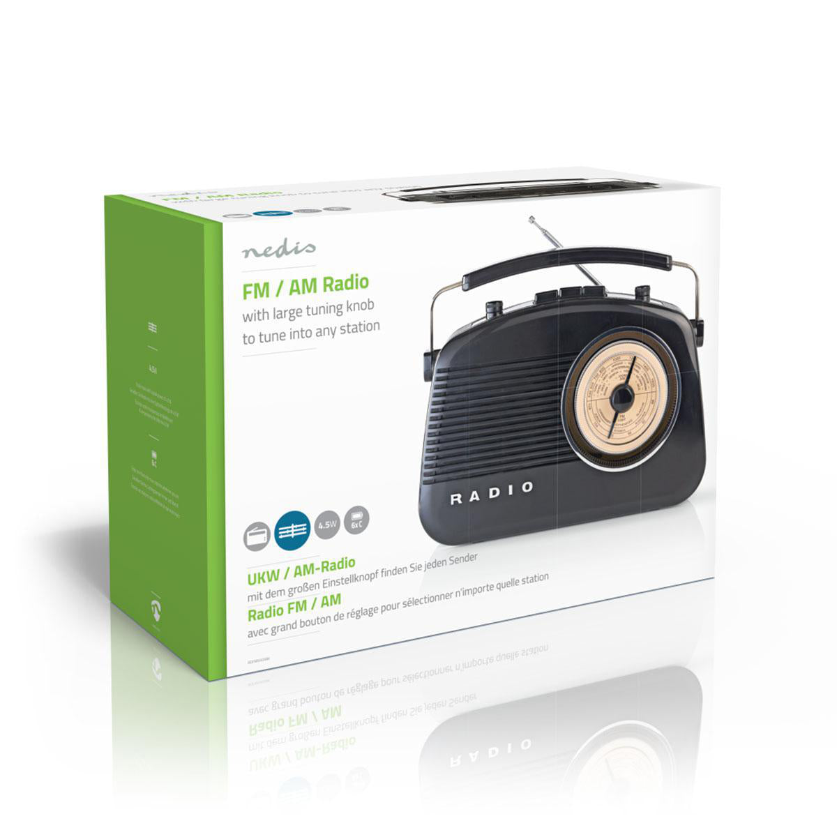 Retro Radio mit Handgriff Schwarz AM FM Batterie- u. Netzbetrieb Analog 5000BK