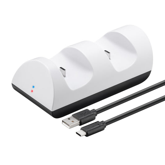 Dual Ladestation für 2x PS5 Controller Weiß USB-C Charger LED Anzeige Ladegerät