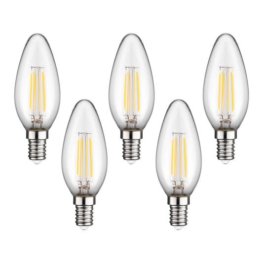 5x Filament LED Glühbirne E14 Kerzenform 4W Warmweiß Klar 2700K Lampe Licht