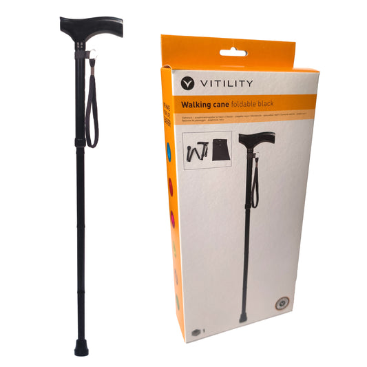 Gehstock Vitility Faltbar Holzgriff Einstellbar Schwarz Tasche Spazierstock